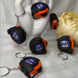 #1 Dad Orange and Black Tape Measure Keychain - Mini Tool Key Holder